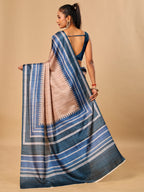 Blue Soft Tussar Silk Saree with Kantha Prints