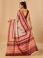 Maroon Soft Tussar Silk Saree with Kantha Prints