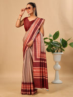 Maroon Soft Tussar Silk Saree with Kantha Prints