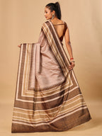 Brown Soft Tussar Silk Saree with Kantha Prints