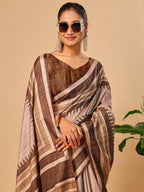 Brown Soft Tussar Silk Saree with Kantha Prints