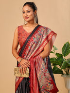 Black Soft Tussar Silk Saree with Darbari Pashmina Prints