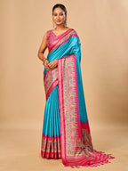 Blue Soft Tussar Silk Saree with Darbari Pashmina Prints