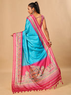 Blue Soft Tussar Silk Saree with Darbari Pashmina Prints