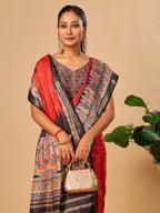 Red Soft Tussar Silk Saree with Darbari Pashmina Prints