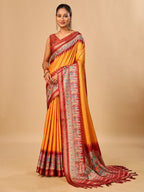 Yellow Soft Tussar Silk Saree with Darbari Pashmina Prints