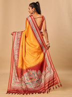 Yellow Soft Tussar Silk Saree with Darbari Pashmina Prints