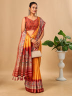 Yellow Soft Tussar Silk Saree with Darbari Pashmina Prints