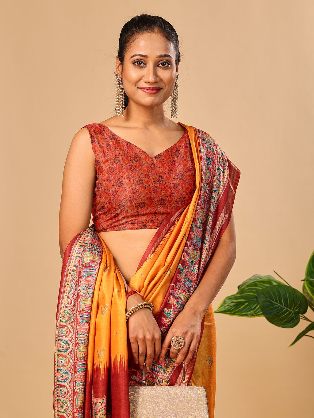 Yellow Soft Tussar Silk Saree with Darbari Pashmina Prints
