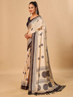 Tavira Tussar Silk Saree – Cream Black Digital Print