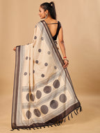 Tavira Tussar Silk Saree – Cream Black Digital Print