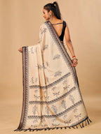 Tavira Tussar Silk Saree – Cream Artistic Digital Print