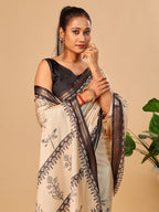 Tavira Tussar Silk Saree – Cream Artistic Digital Print