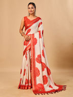 Tavira Tussar Silk Saree – Ivory Red Floral Digital Print