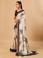 Tavira Tussar Silk Saree – Ivory Grey Floral Digital Print