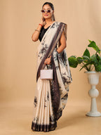 Tavira Tussar Silk Saree – Ivory Grey Floral Digital Print