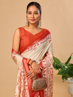 Tavira Tussar Silk Saree – Ivory Red Heritagee Digital Print