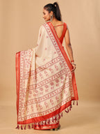 Tavira Tussar Silk Saree – Ivory Red Heritagee Digital Print