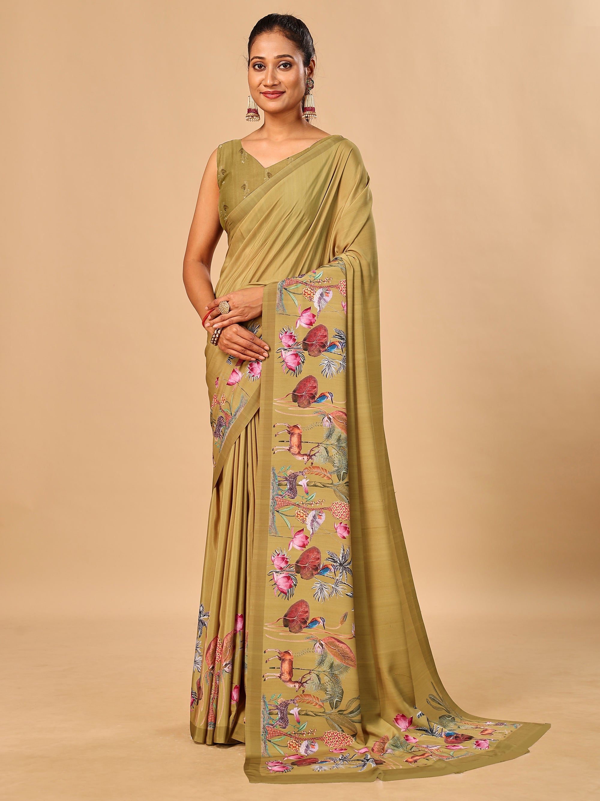 Crepe Saree with Animal Digital Prints