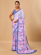 Lilac Butter Crepe Saree with Floral Digital Prints
