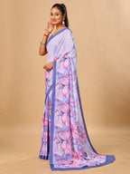 Lilac Butter Crepe Saree with Floral Digital Prints