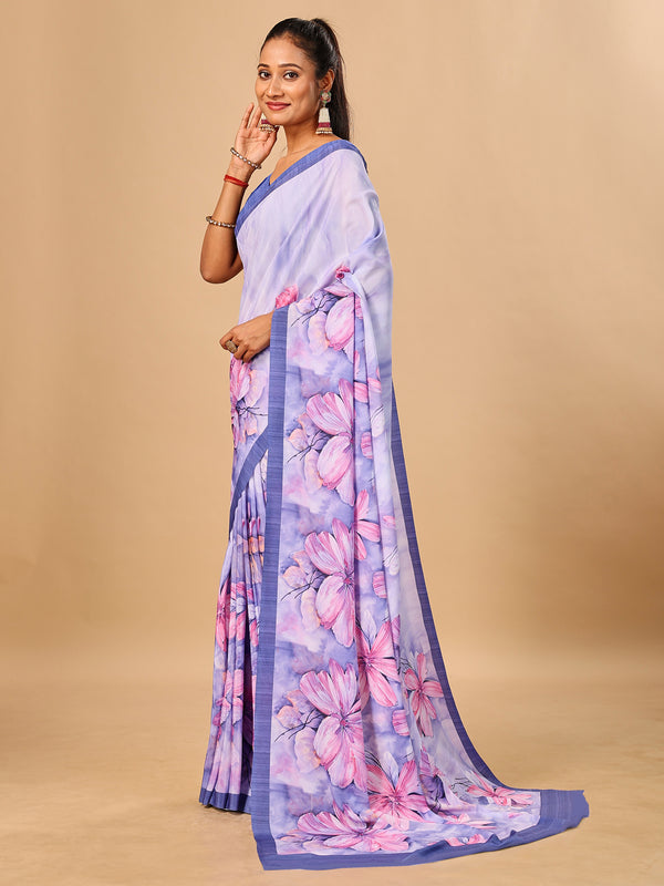Lilac Butter Crepe Saree with Floral Digital Prints