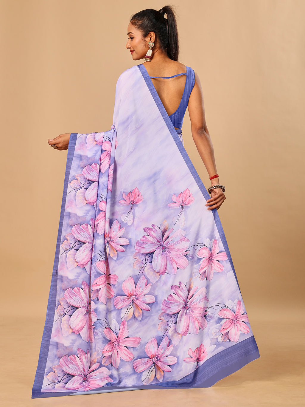Lilac Butter Crepe Saree with Floral Digital Prints
