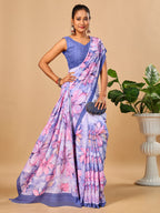 Lilac Butter Crepe Saree with Floral Digital Prints