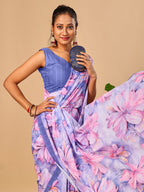 Lilac Butter Crepe Saree with Floral Digital Prints