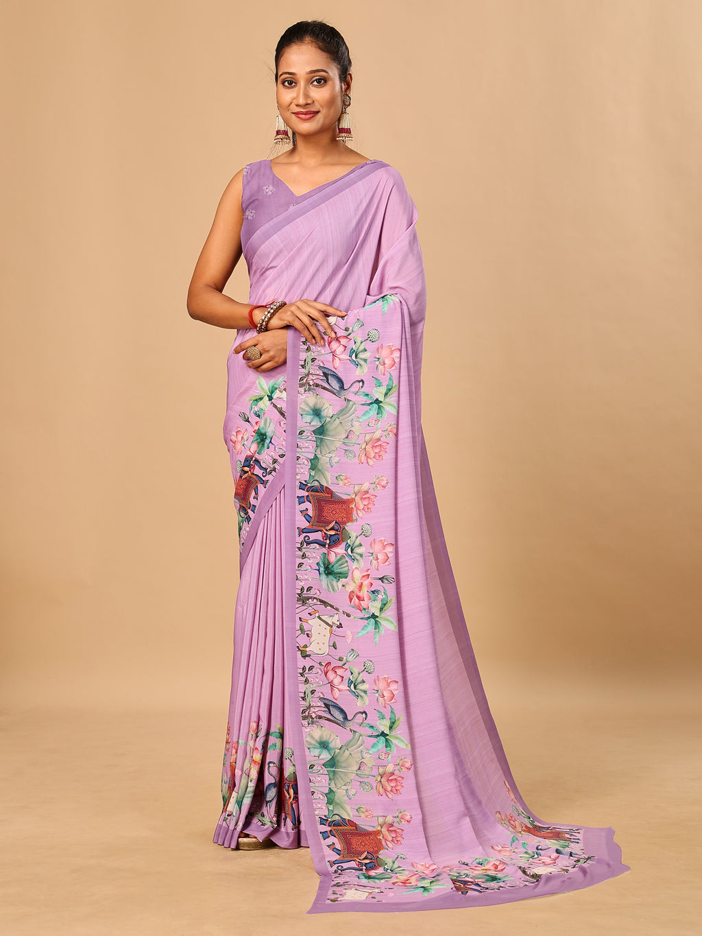 Pink Butter Crepe Saree with Animal Digital Prints