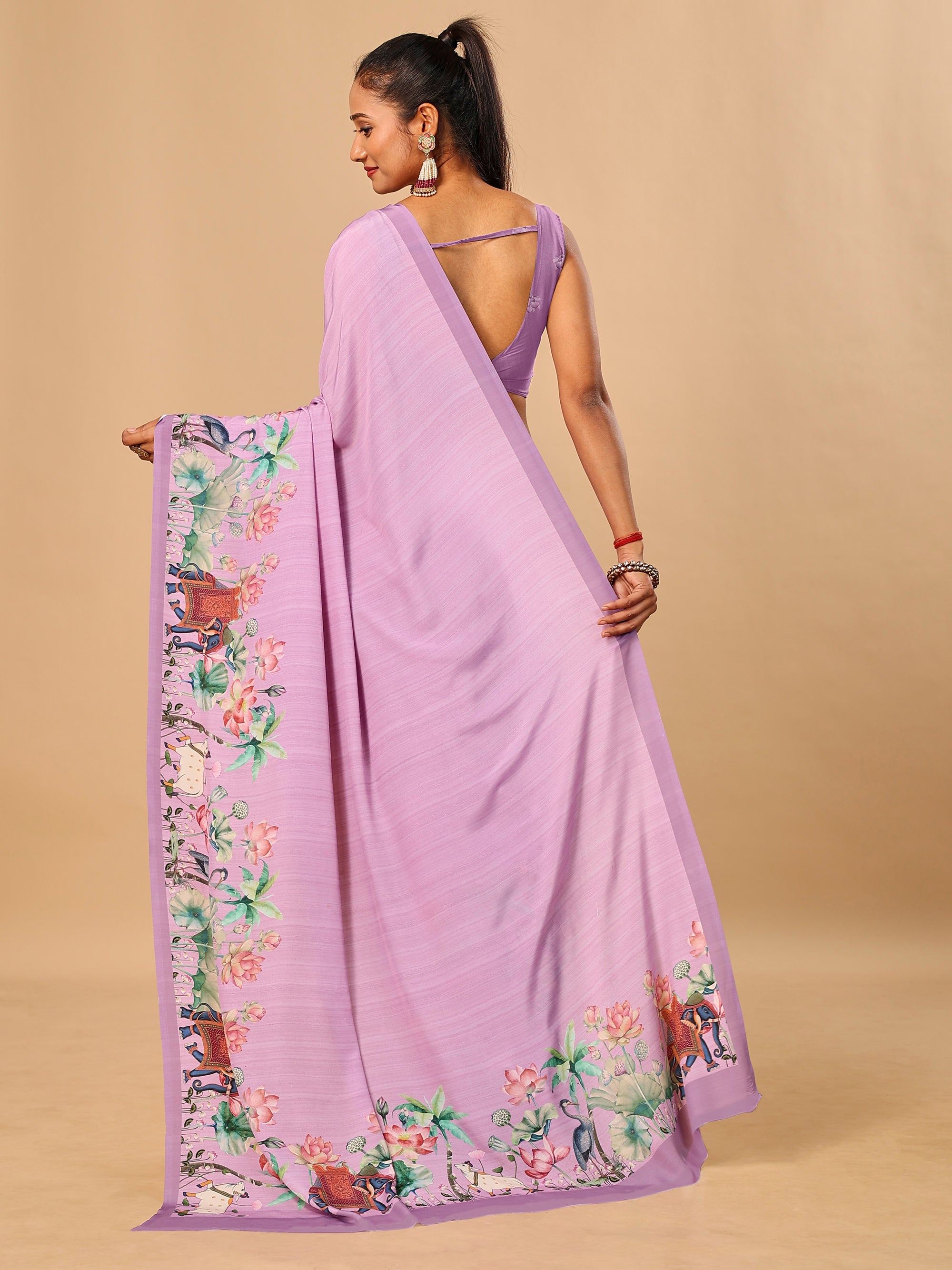 Pink Butter Crepe Saree with Animal Digital Prints