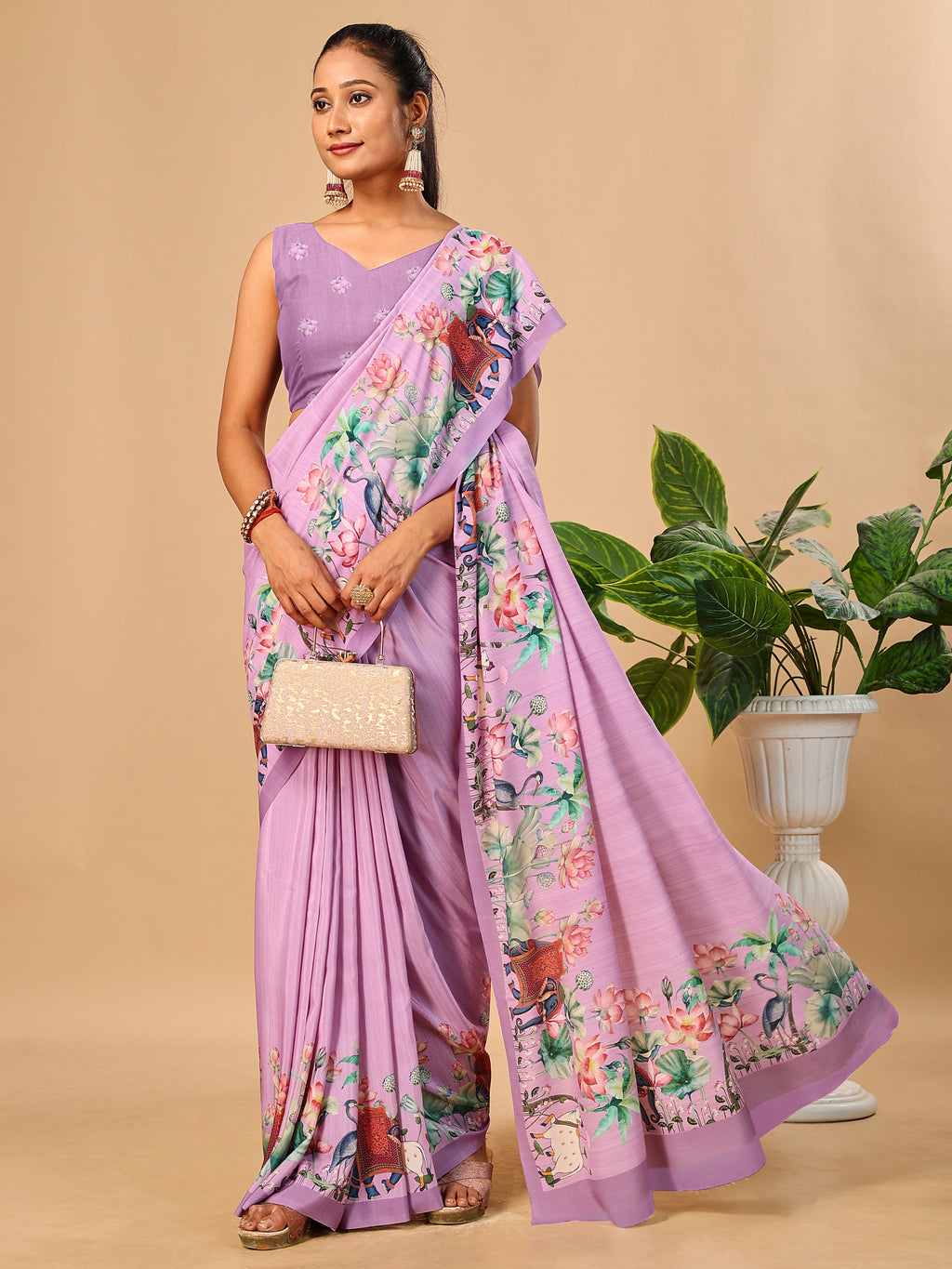 Pink Butter Crepe Saree with Animal Digital Prints