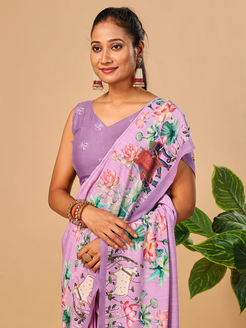 Pink Butter Crepe Saree with Animal Digital Prints