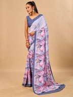 Grey Butter Crepe Saree with Floral Digital Prints