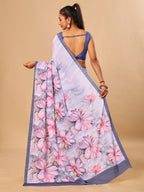 Grey Butter Crepe Saree with Floral Digital Prints
