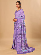 Lilac Butter Crepe Saree with Floral Digital Prints
