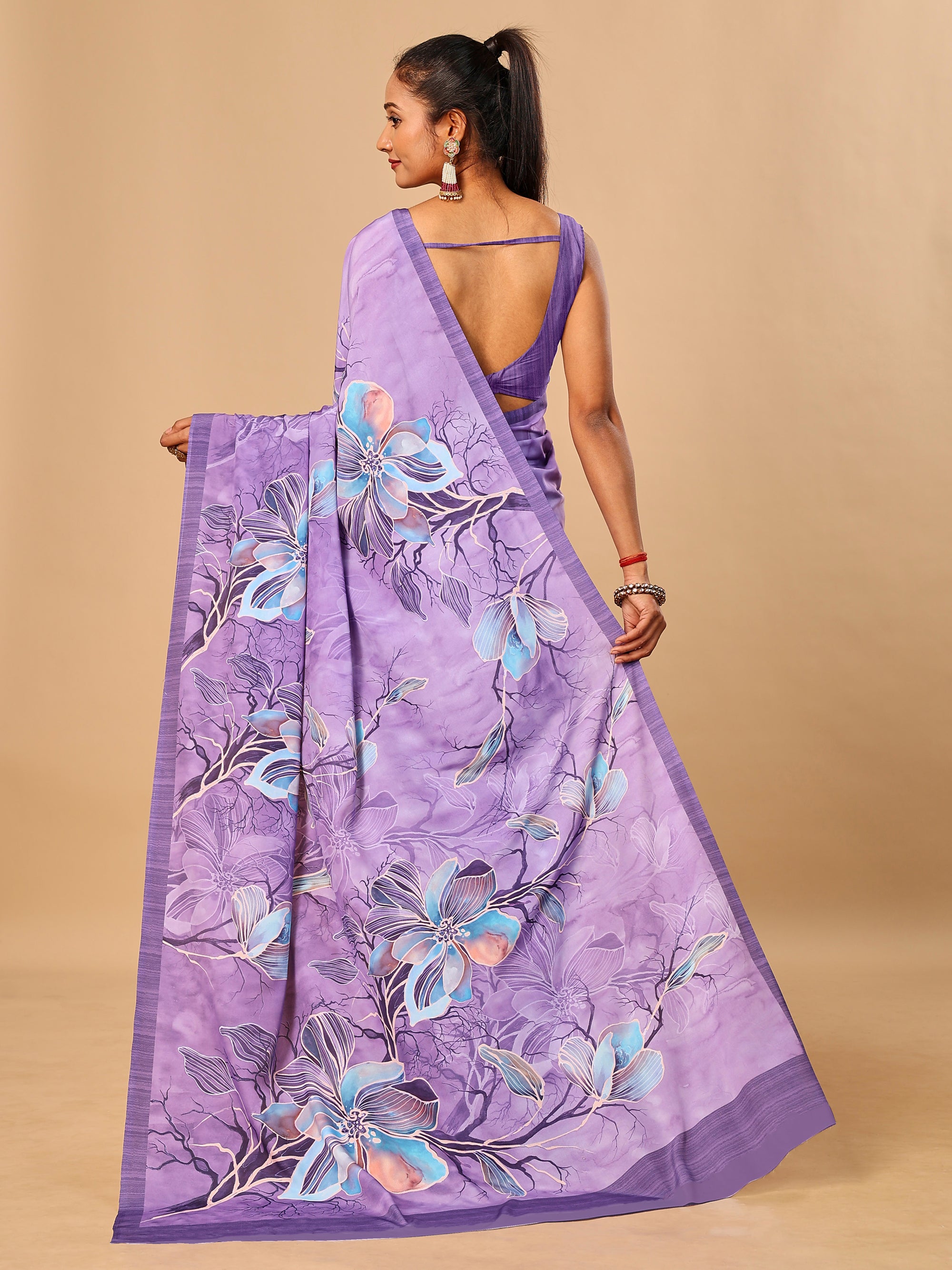 Lilac Butter Crepe Saree with Floral Digital Prints