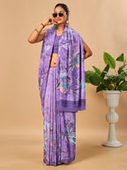 Lilac Butter Crepe Saree with Floral Digital Prints