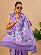 Lilac Butter Crepe Saree with Floral Digital Prints