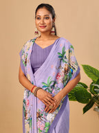 Lavender Butter Crepe Saree with Animal Digital Prints