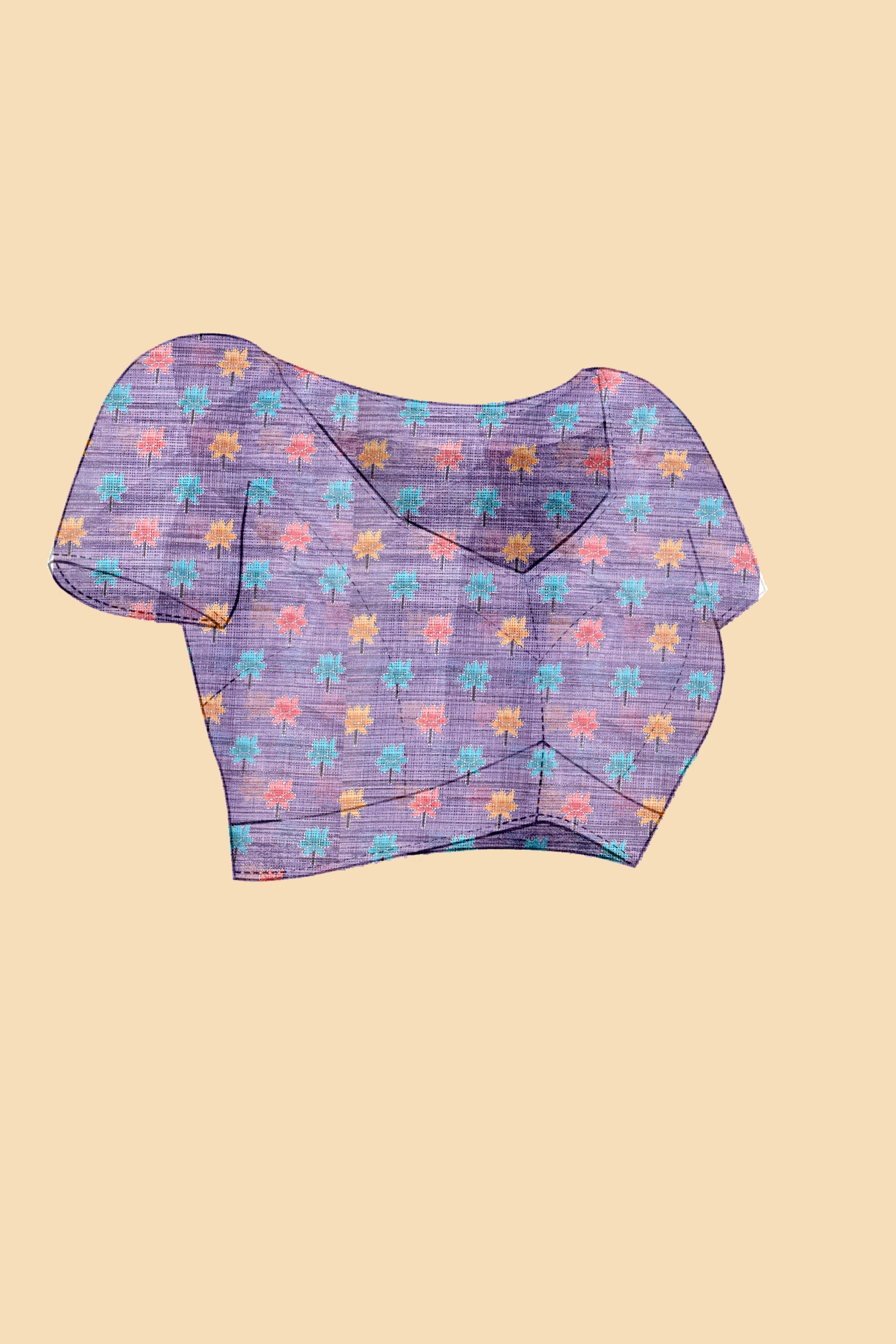 Lavender Soft Kota Silk Saree with Satin Border & Lotus Digital Prints