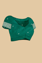 Green Soft Litchi Silk Saree with Silver Zari Weave & Tassel Pallu