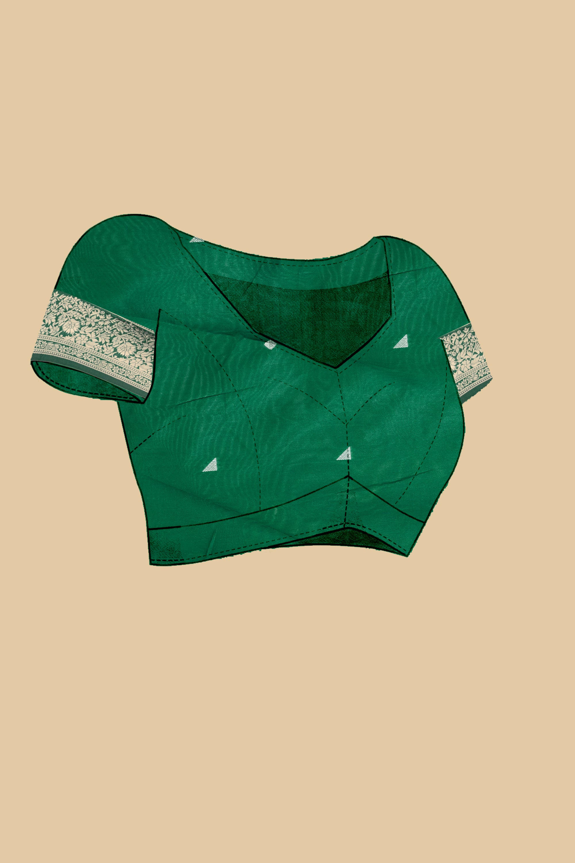 Green Soft Litchi Silk Saree with Silver Zari Tree Motifs & Tassel Pallu