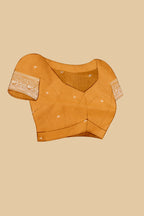 Mustard Soft Litchi Silk Saree with Silver Zari Tree Motifs & Tassel Pallu