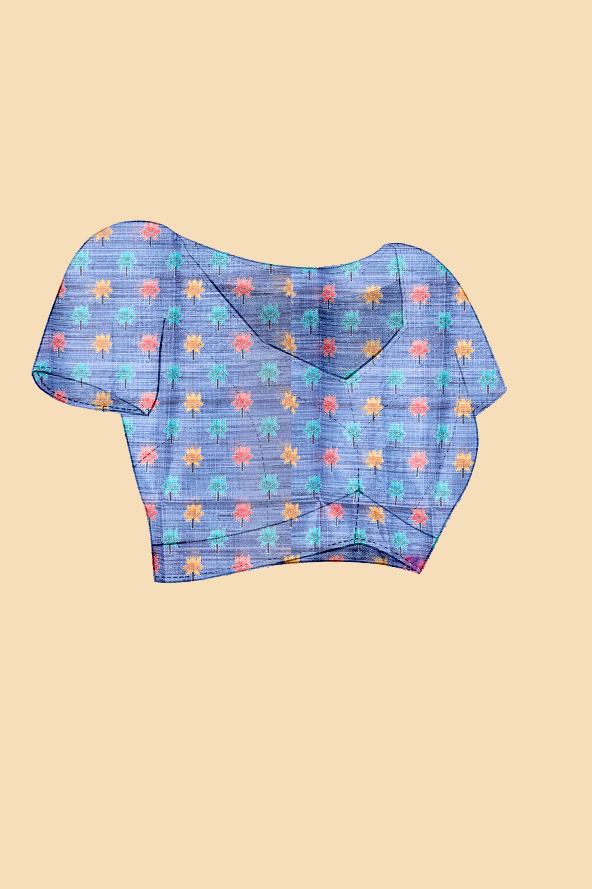 Blue Soft Kota Silk Saree with Satin Border & Lotus Digital Prints