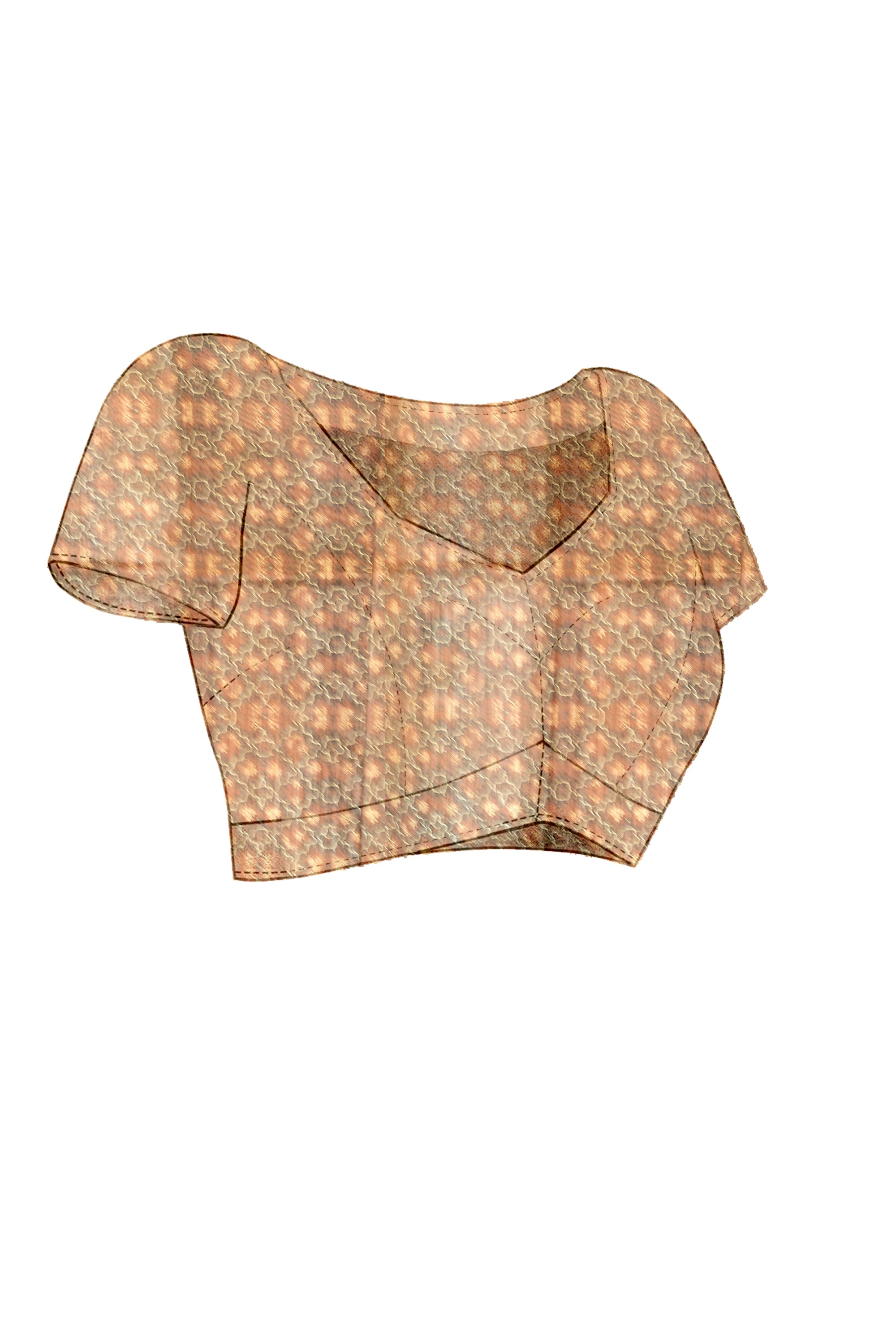 Soft Raw Silk Saree with Ajrakh Digital Prints & Golden Zari Border