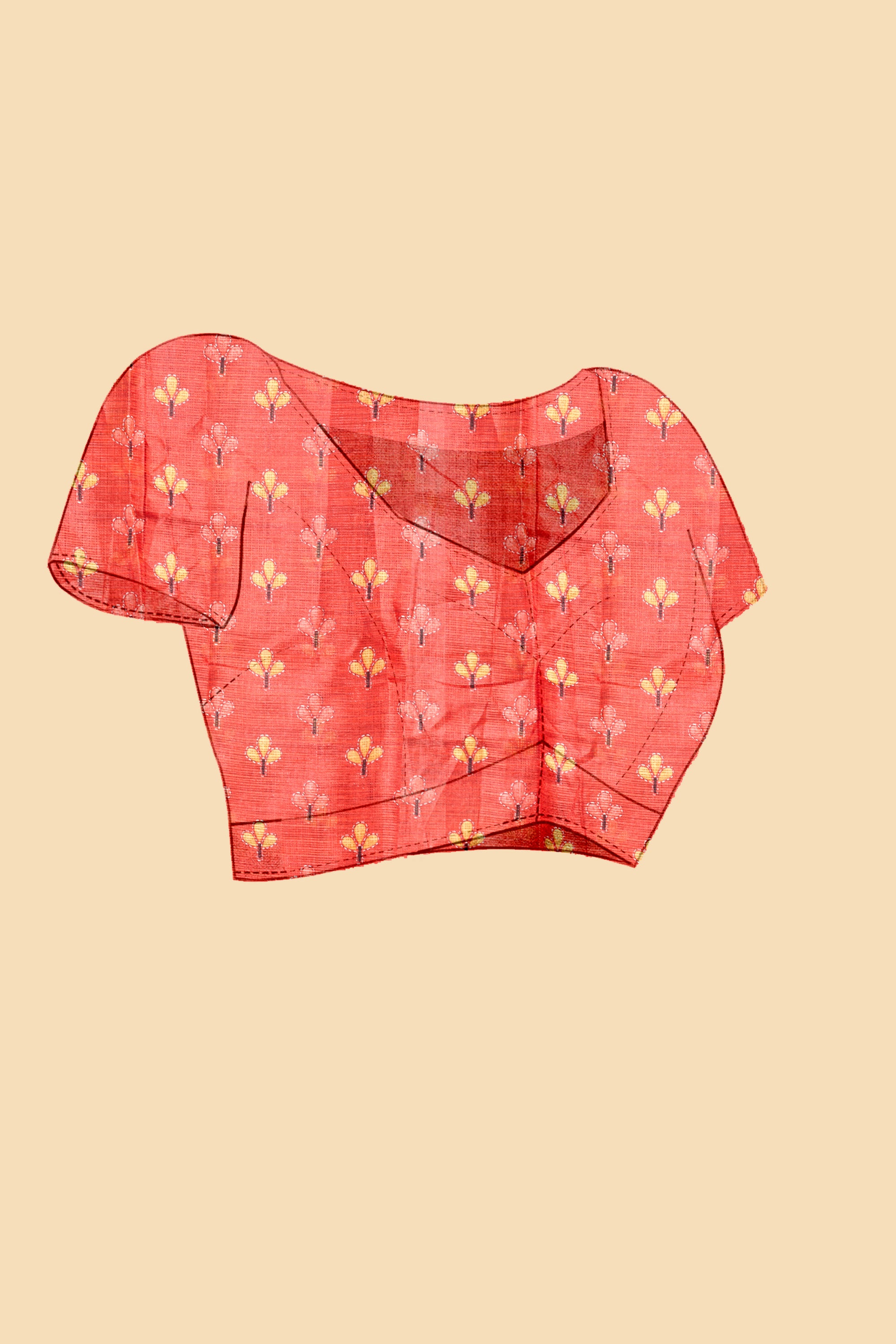 Cream Soft Kota Silk Saree with Satin Border & Flamingo Digital Print
