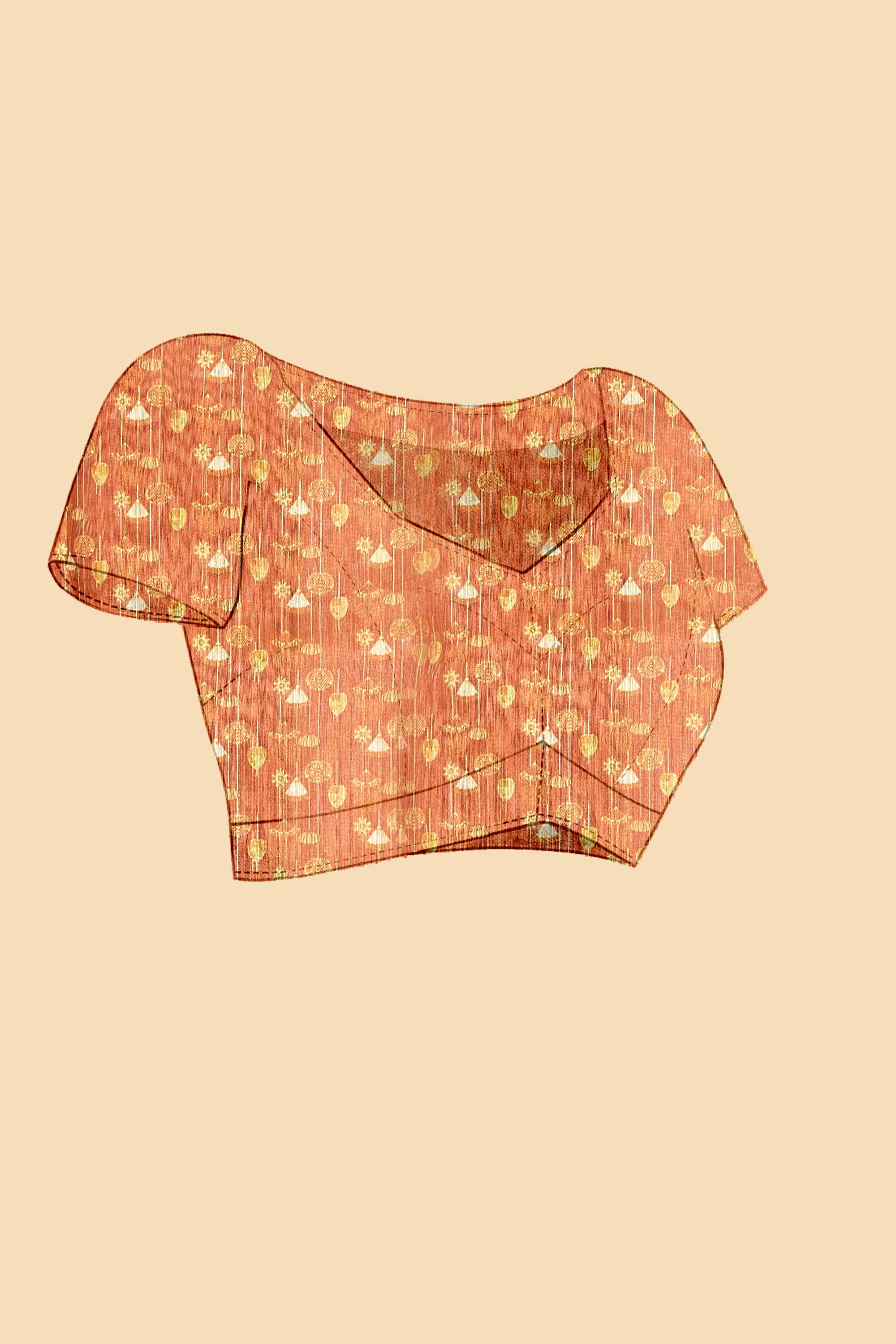 Soft Raw Silk Saree with Ajrakh Digital Prints & Golden Zari Border