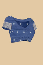 Navy Blue Soft Litchi Silk Saree with Silver Zari Tree Motifs & Tassel Pallu