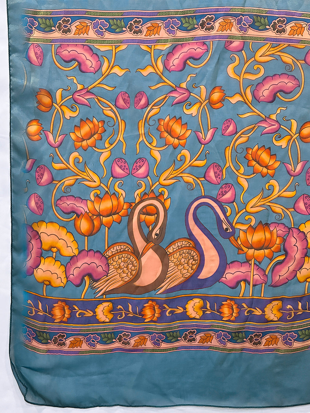 Olive Green Soft Fendy Silk Saree with Kalamkari Digital Prints